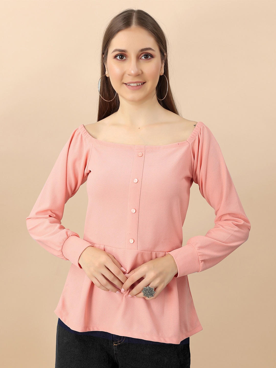 

Fashion FRICKS Square Neck Peplum Top, Pink