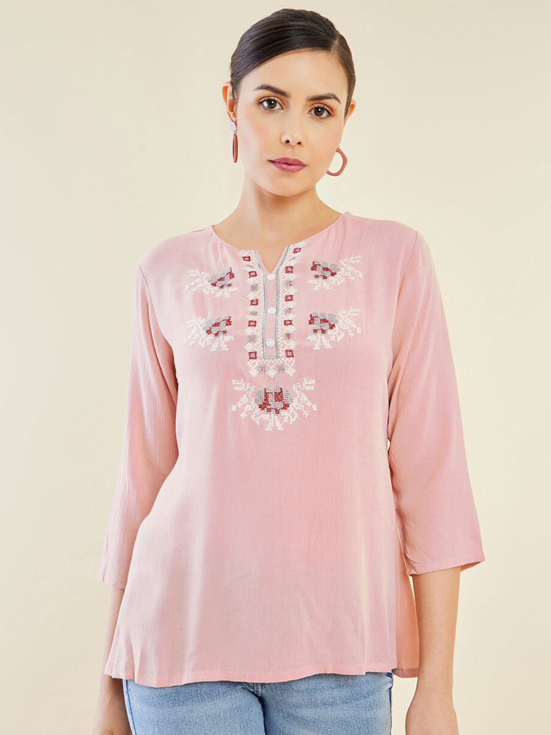 

Soch Pink Geometric Embroidered Tunic