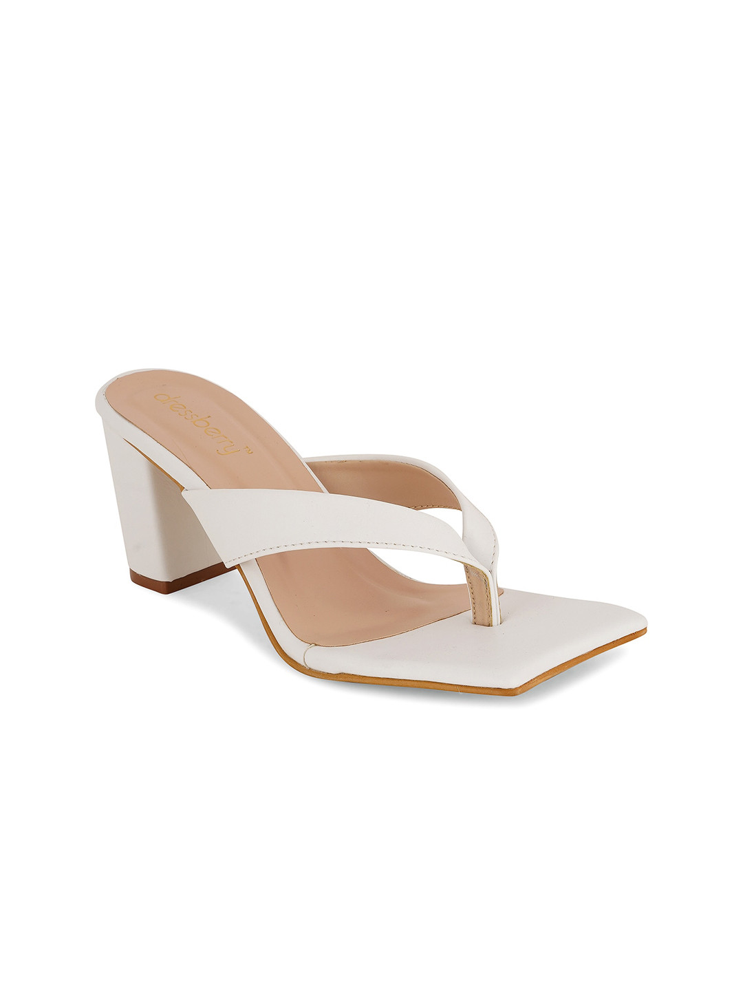 

DressBerry White T-Strap Block Heels