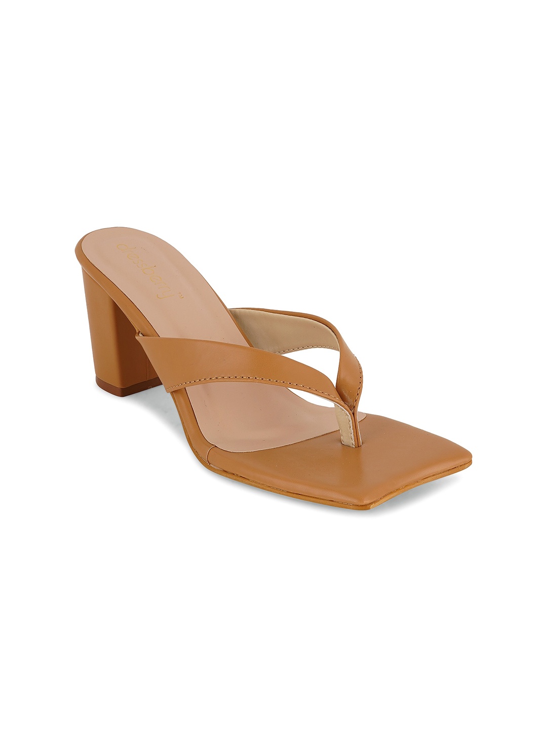 

DressBerry Beige T-Strap Block Heels