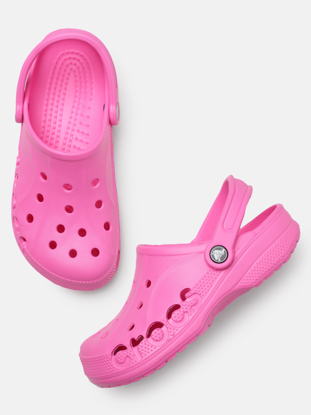 

Crocs Women Solid Croslite Clogs With Laser Cut Detail, Pink