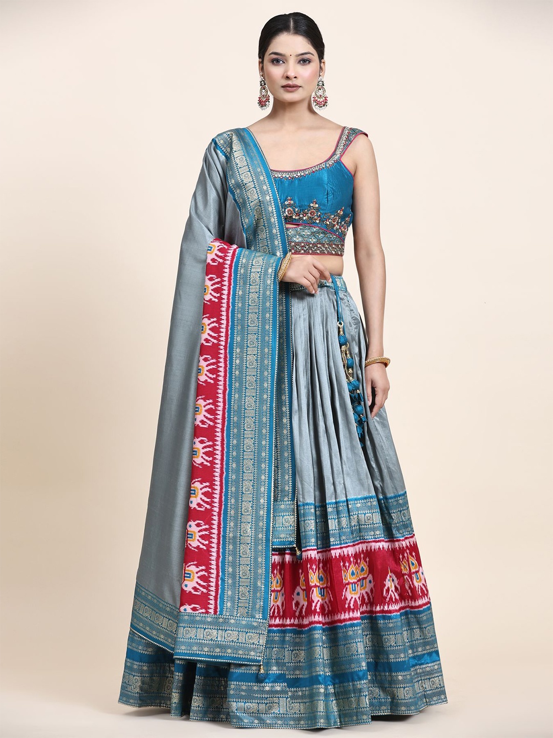 

Phenav Embroidered Stone Work Silk Ready to Wear Lehenga Choli With Dupatta, Blue