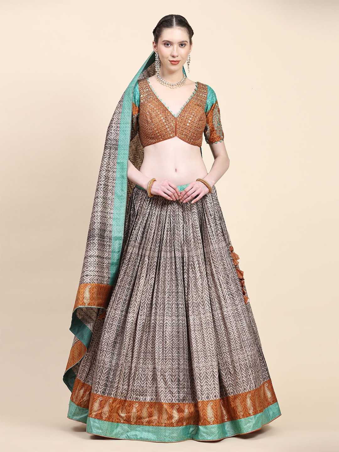 

Phenav Embroidered Sequinned Silk Ready to Wear Lehenga Choli With Dupatta, Black