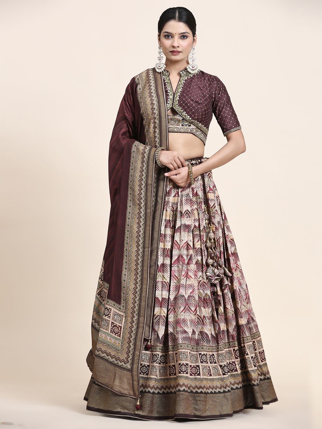 

Phenav Embroidered Ready to Wear Lehenga & Blouse With Dupatta, Brown