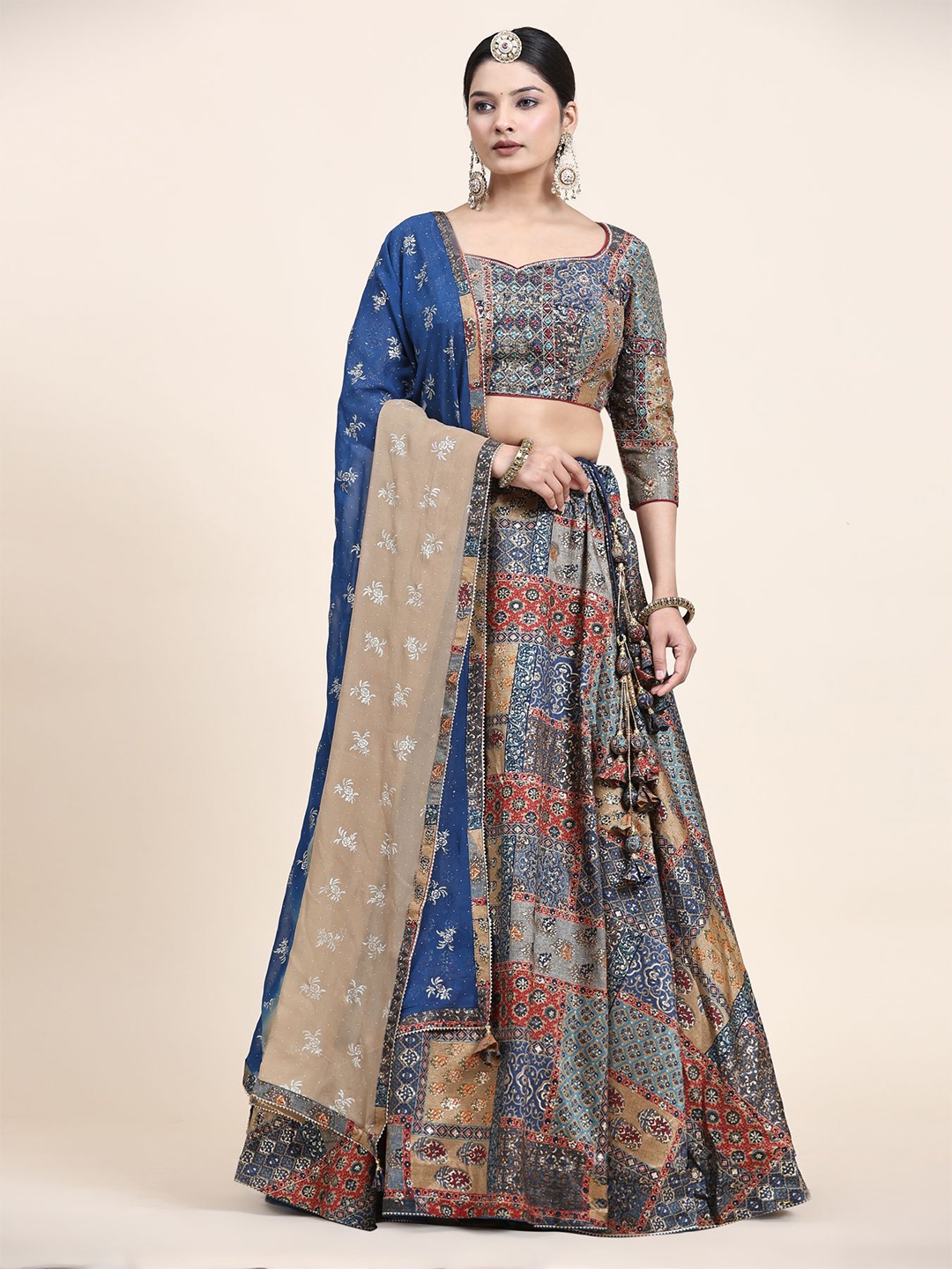 

Phenav Embroidered Ready to Wear Lehenga & Blouse With Dupatta, Blue
