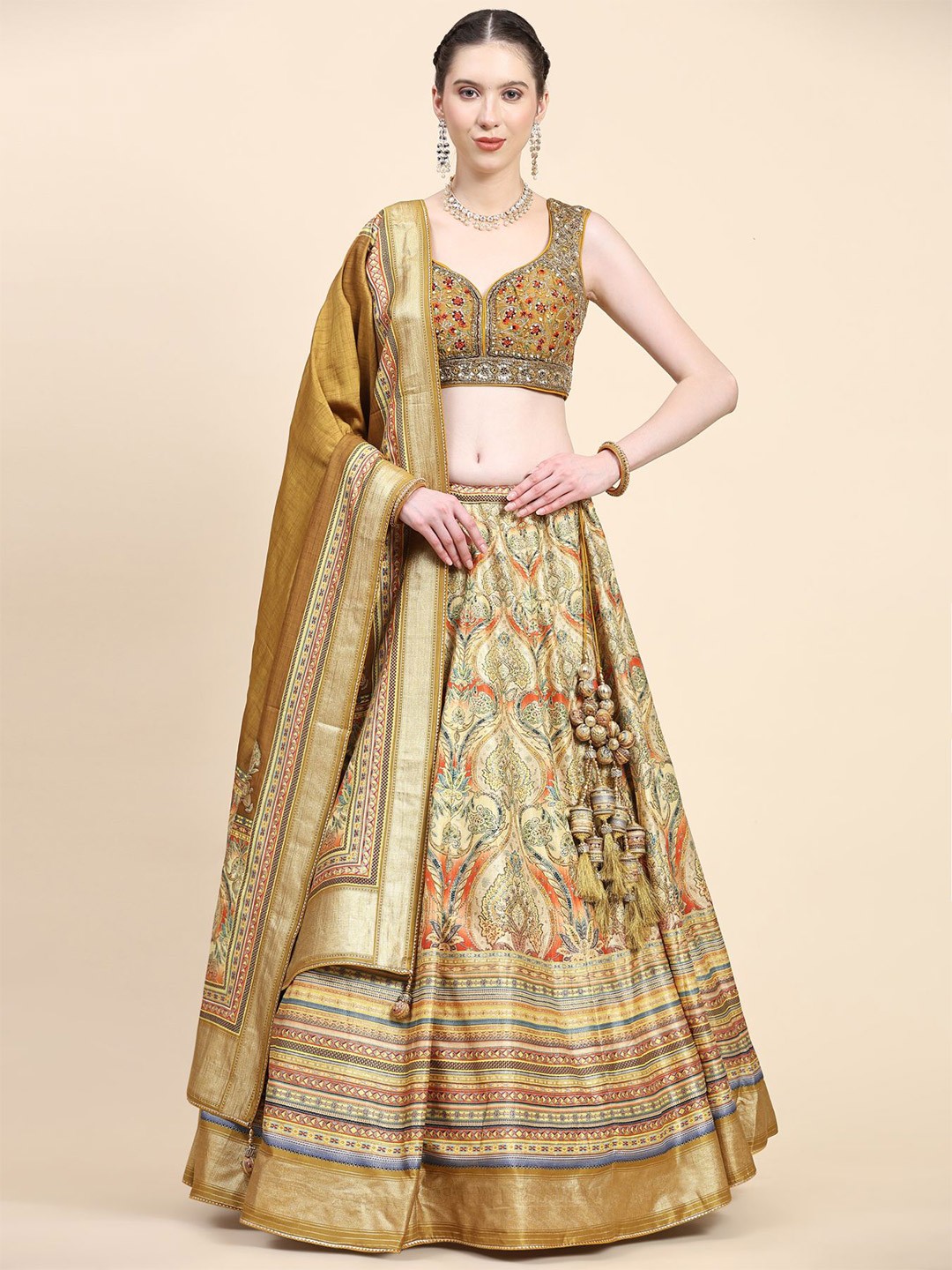 

Phenav Embroidered Ready to Wear Lehenga & Blouse With Dupatta, Red