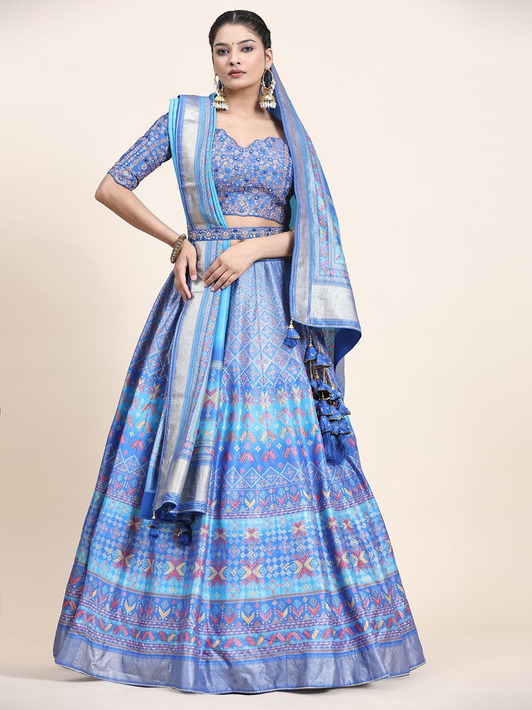 

Phenav Embroidered Ready to Wear Lehenga & Blouse With Dupatta, Blue