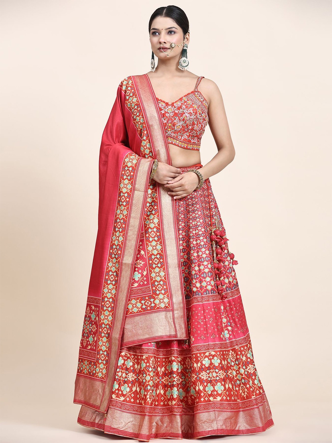 

Phenav Embroidered Khari Print Ready to Wear Lehenga & Blouse With Dupatta, Magenta