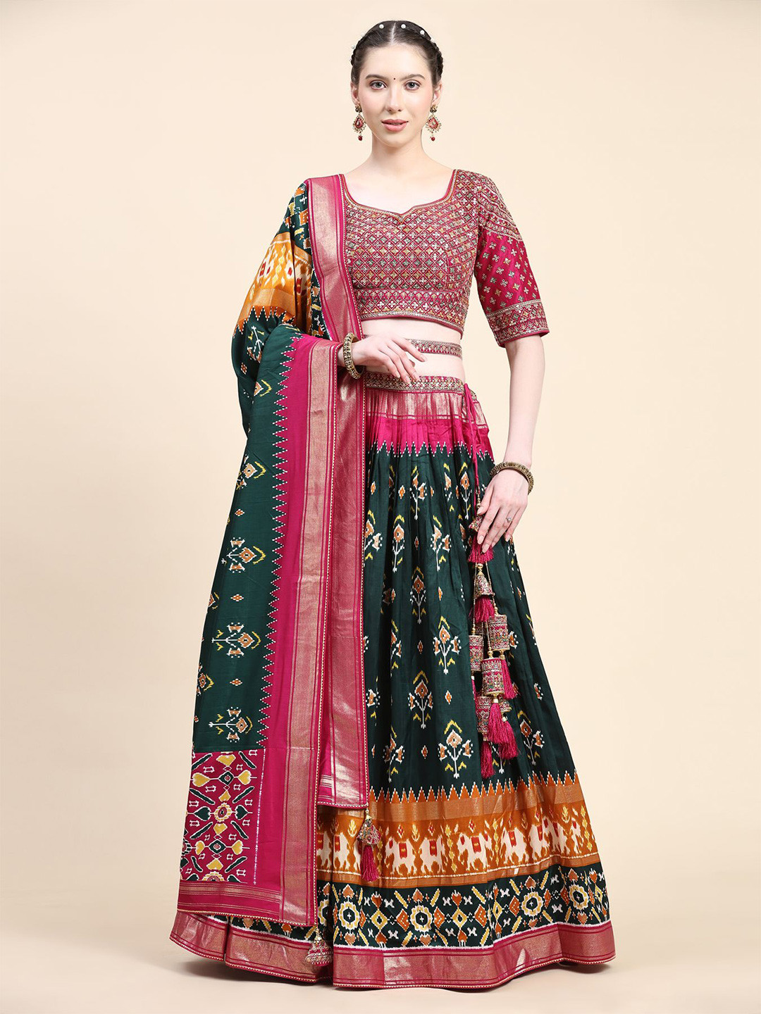 

Phenav Embroidered Ready to Wear Lehenga & Blouse With Dupatta, Green