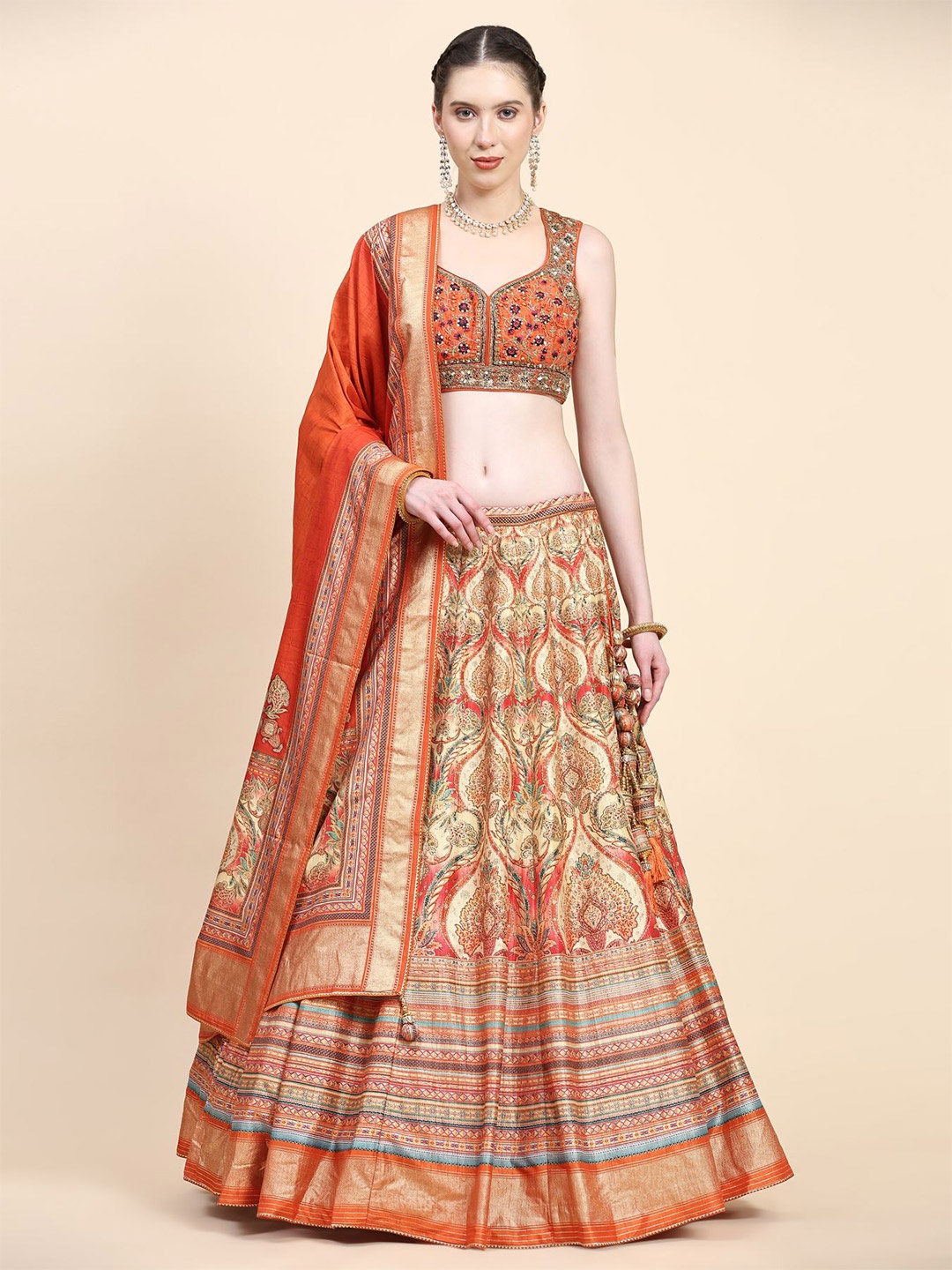 

Phenav Embroidered Ready to Wear Lehenga & Blouse With Dupatta, Orange