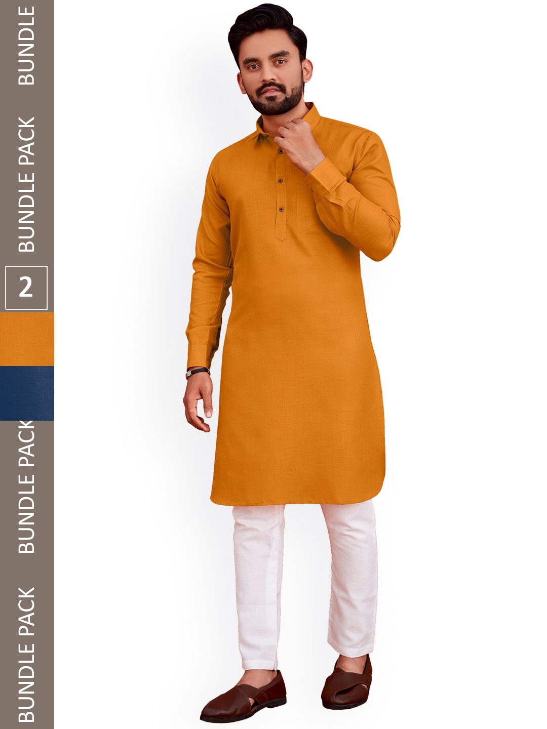 

allan peter Men Pack Of 2 Pathani Cotton Kurta, Mustard