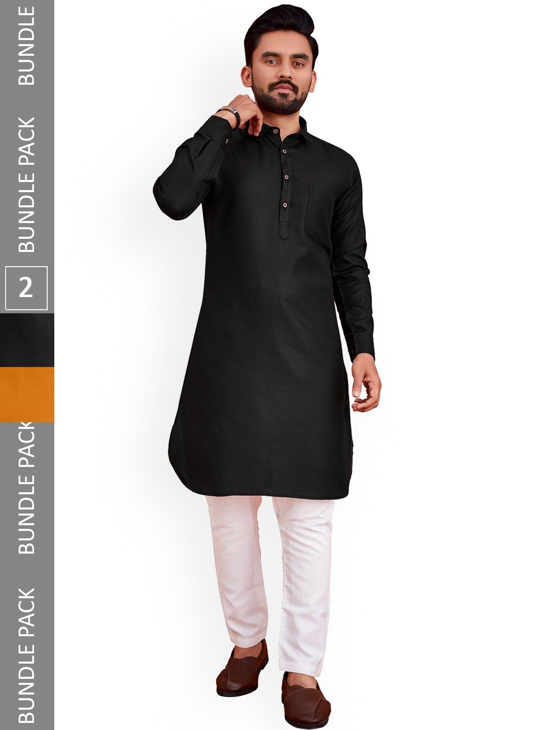 

allan peter Men Pack Of 2 Pathani Cotton Kurta, Black