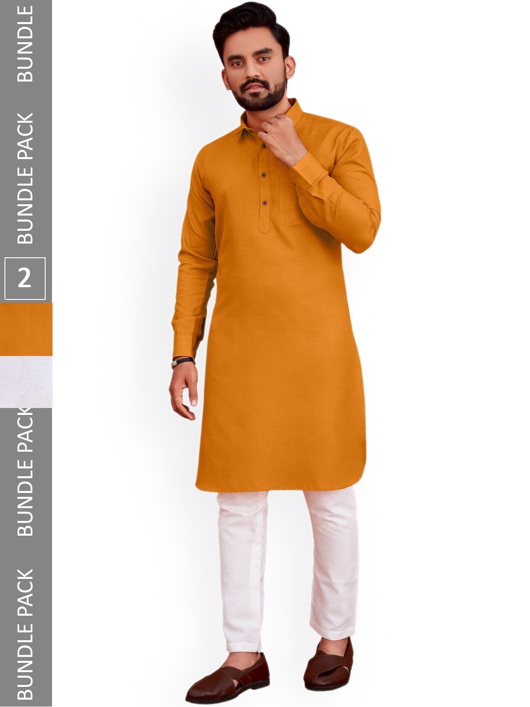 

allan peter Men Pack Of 2 Pathani Cotton Kurta, Yellow