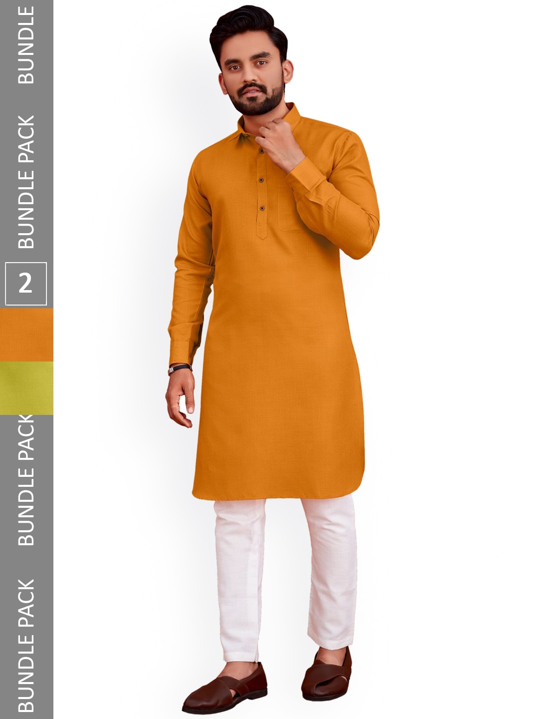

allan peter Men Pack Of 2 Pathani Cotton Kurta, Mustard