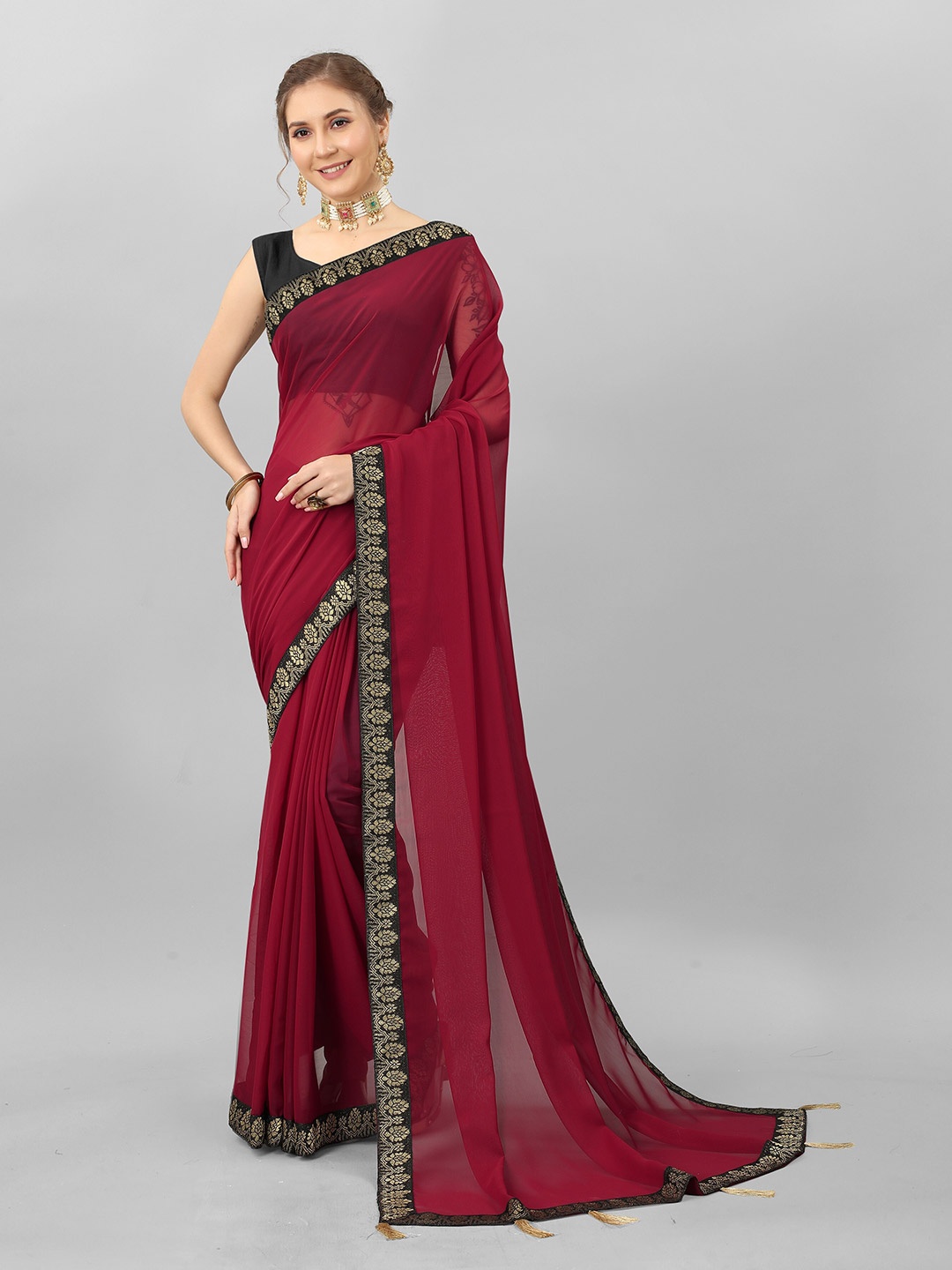 

Fashion FRICKS Zari Pure Georgette Saree, Maroon