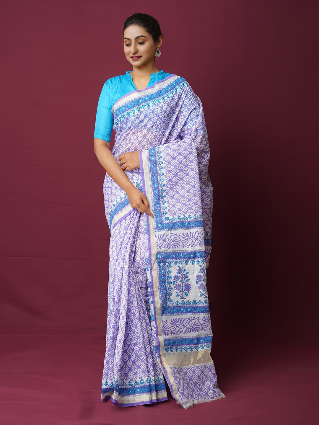 

Unnati Silks Ethnic Motifs Silk Cotton Chanderi Saree, Lavender