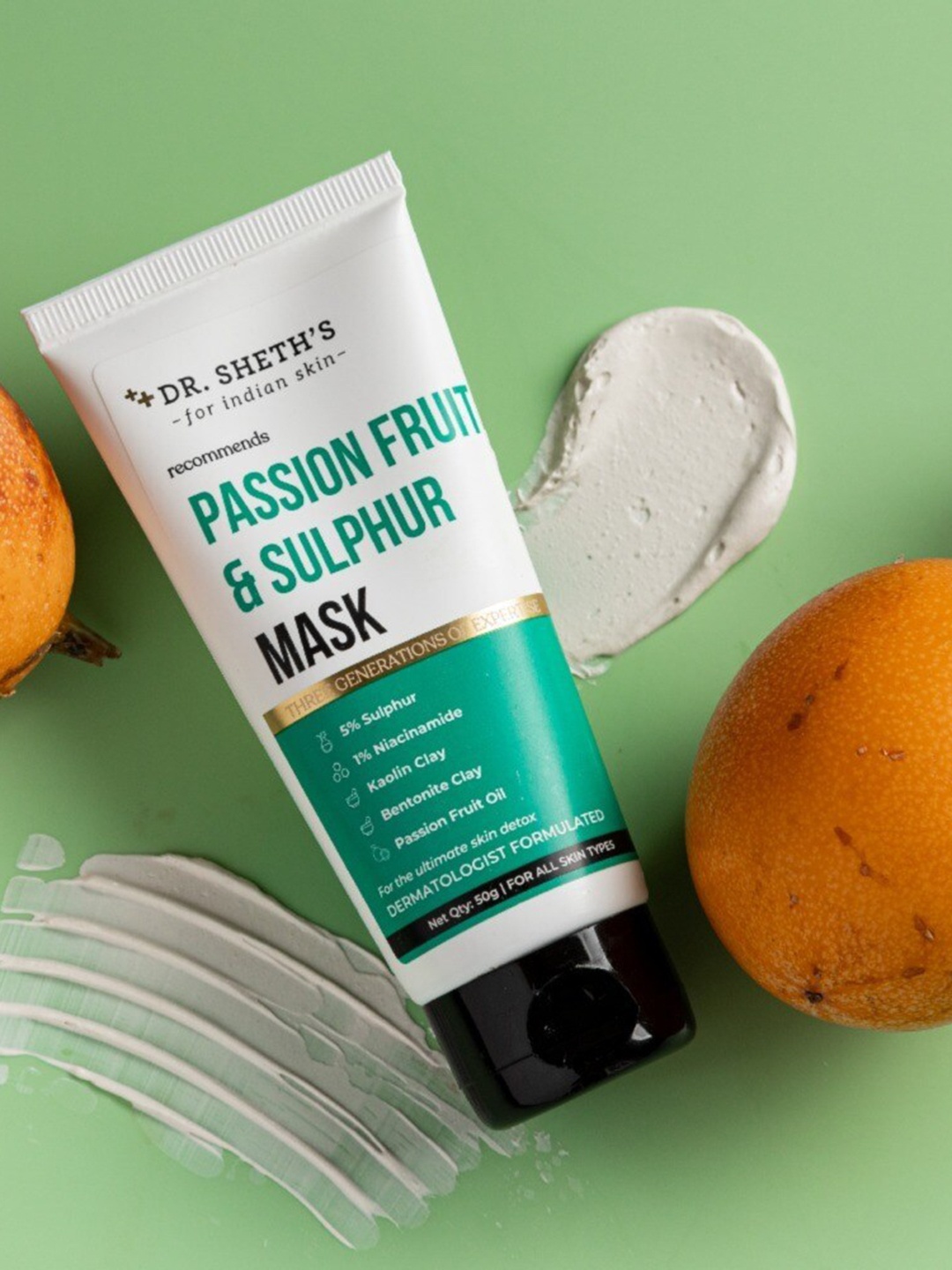 

DR. SHETHS Passion Fruit & Sulphur Face Mask with Niacinamide & Kaolin Clay - 50 g, White