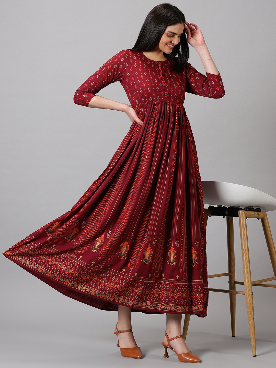 

PURSHOTTAM WALA Ethnic Motifs Printed Anarkali Kurta, Maroon