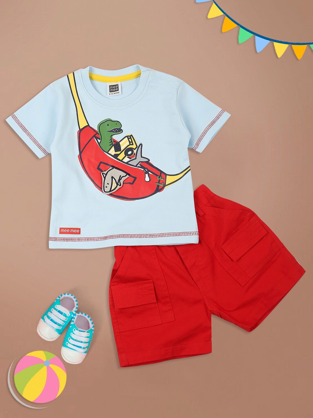 

MeeMee Boys Graphic Printed Cotton T-shirt with Shorts, Blue