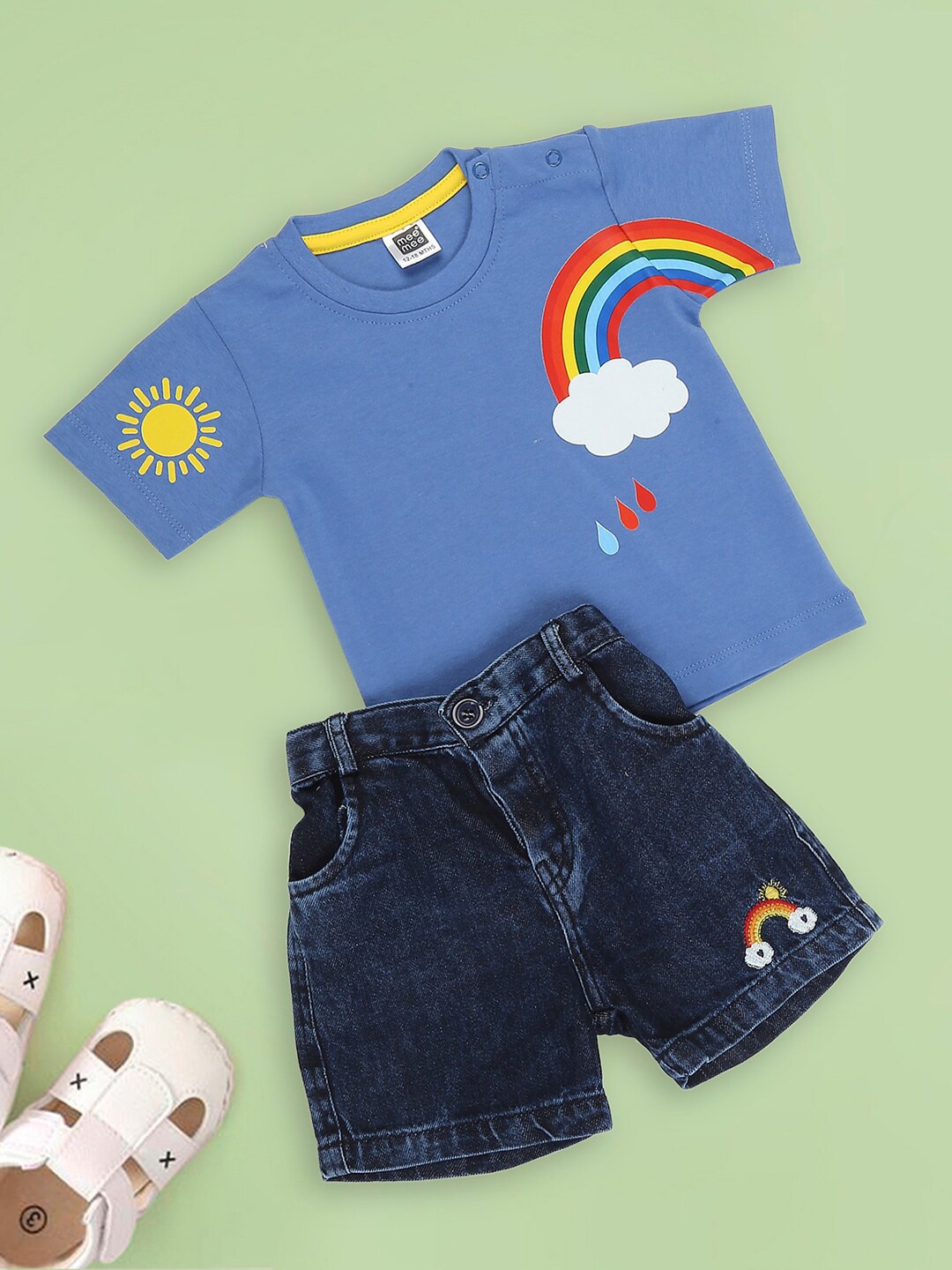 

MeeMee Boys Graphic Printed Cotton T-shirt with Shorts, Blue