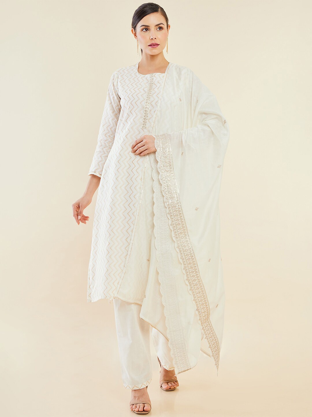 

Soch Off White Embroidered Pure Cotton Unstitched Dress Material