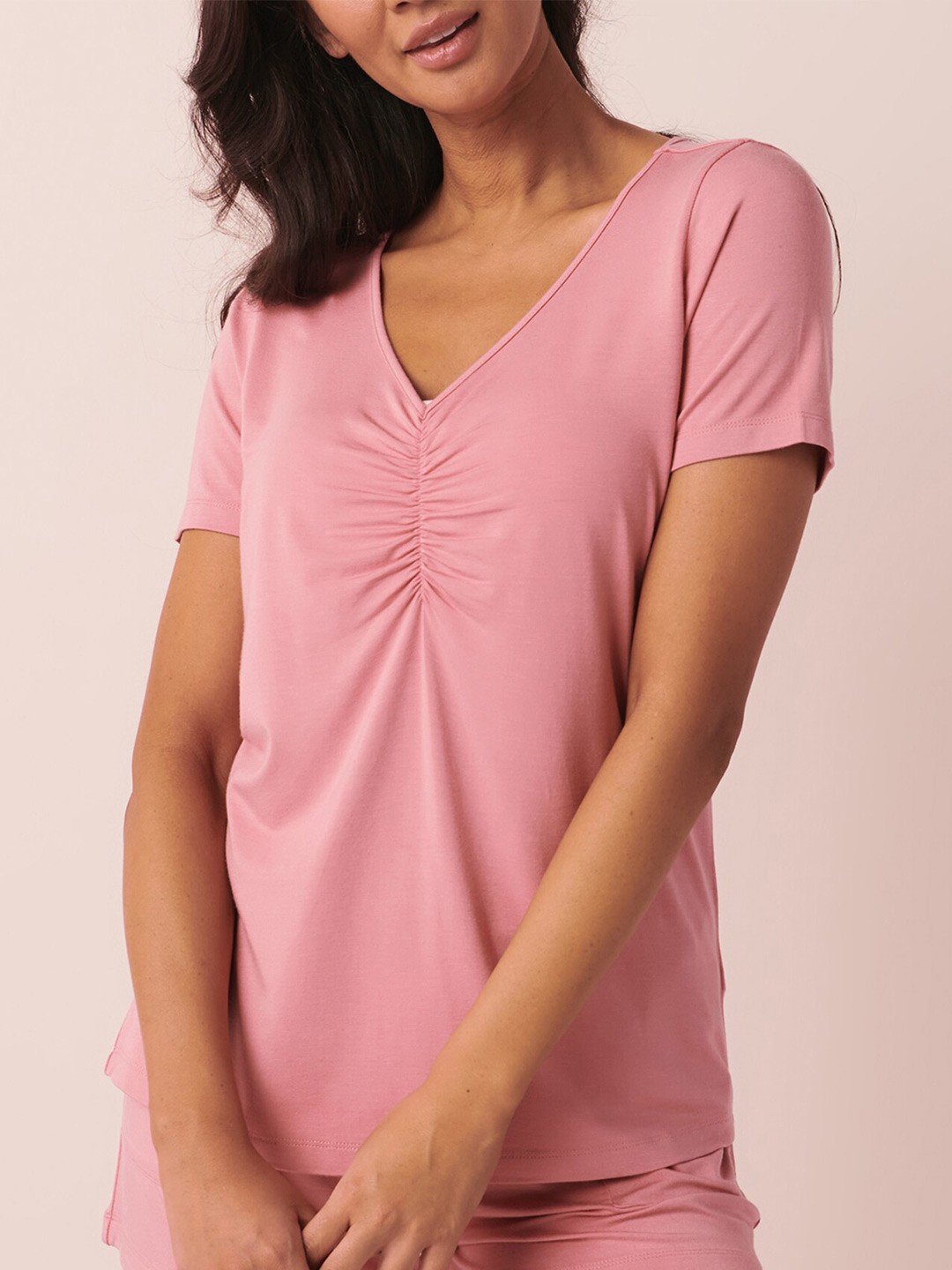 

La Vie en Rose V-Neck Gathers Detail Lounge T-shirt, Pink