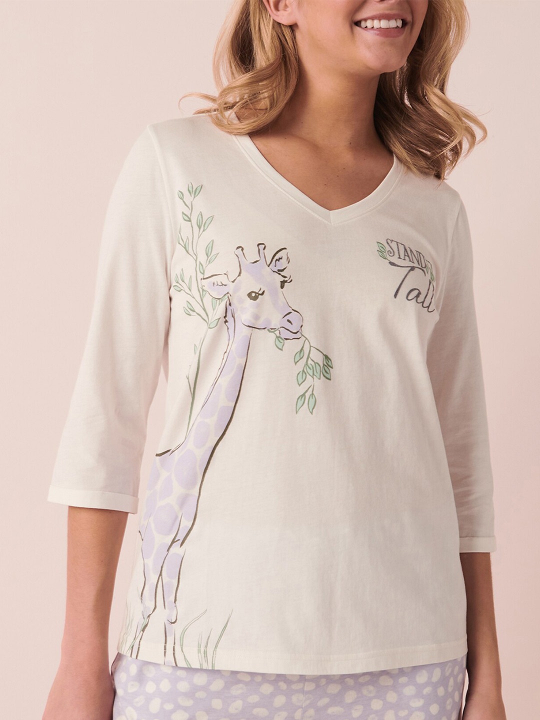 

La Vie en Rose Graphic Printed V-Neck Pure Cotton T-shirt, White