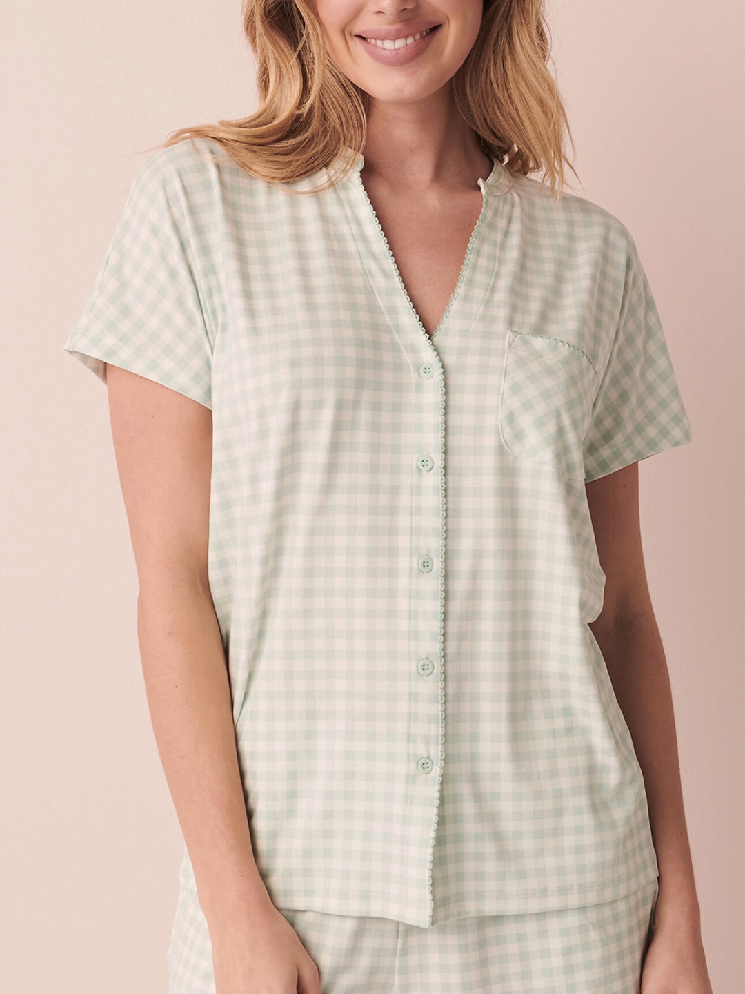 

La Vie en Rose Checked Mandarin Collar Shirt, Grey