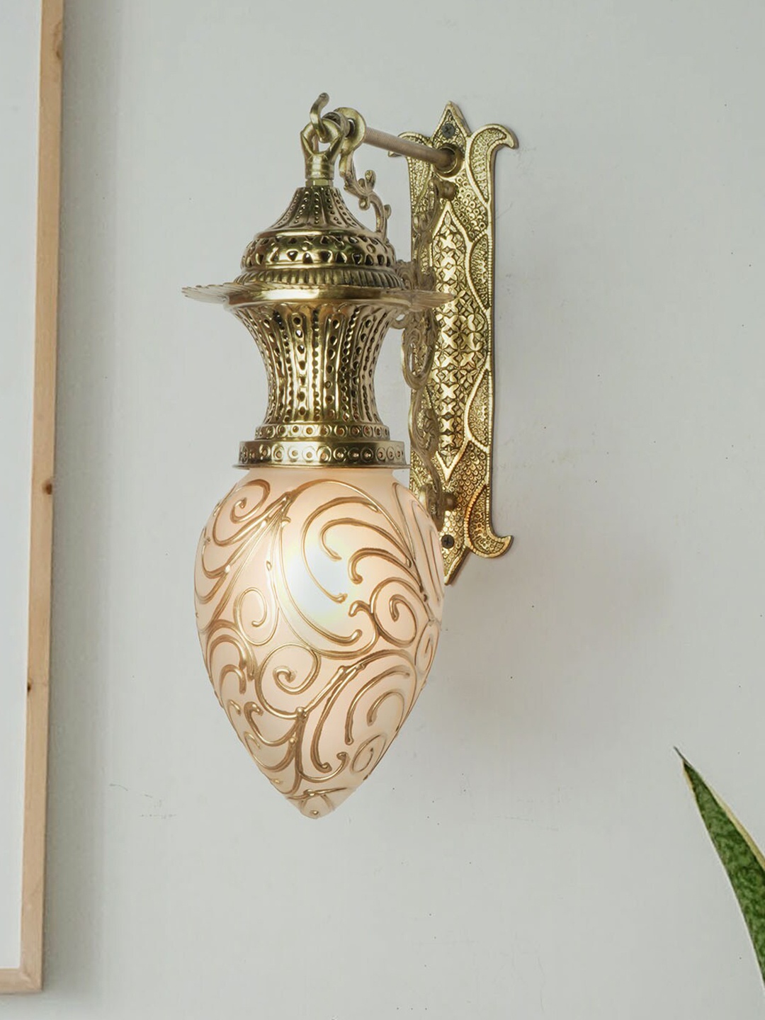 

Fos lighting Beige Textured Glass Wall Mounted Lamp With Brass Base