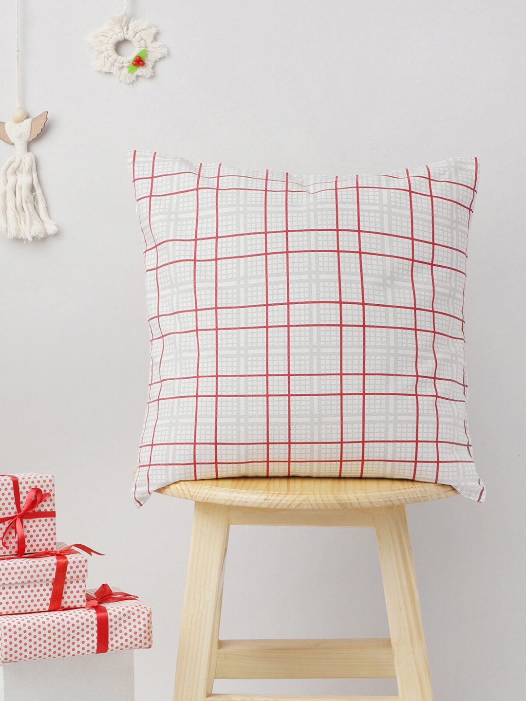 

The Yellow Dwelling Summer 2023 Red & White Checked Square Cotton Cushion Cover