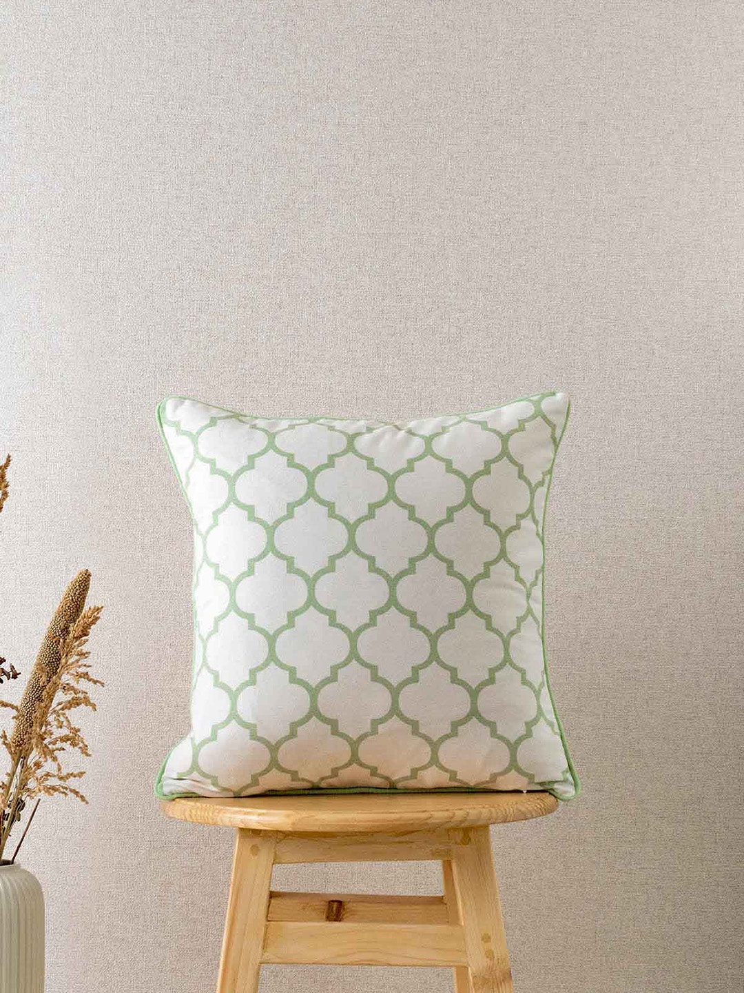 

The Yellow Dwelling Summer 2023 Green & White Geometric Square Cotton Cushion Cover