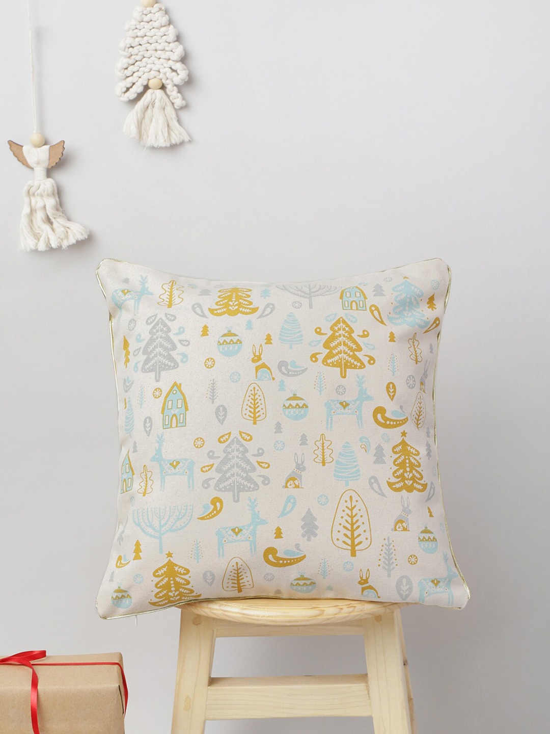

The Yellow Dwelling North Pole White & Yellow Quirky Cotton Square Cushion Covers