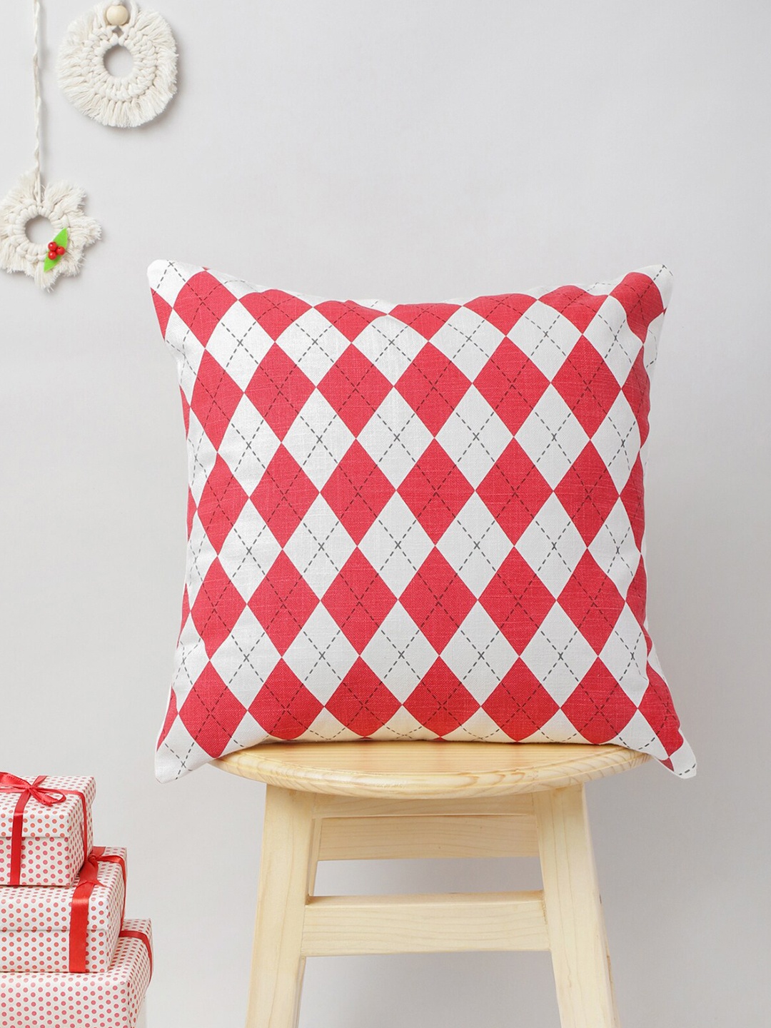 

The Yellow Dwelling Summer 2023 Red & White Geometric Square Cotton Cushion Cover