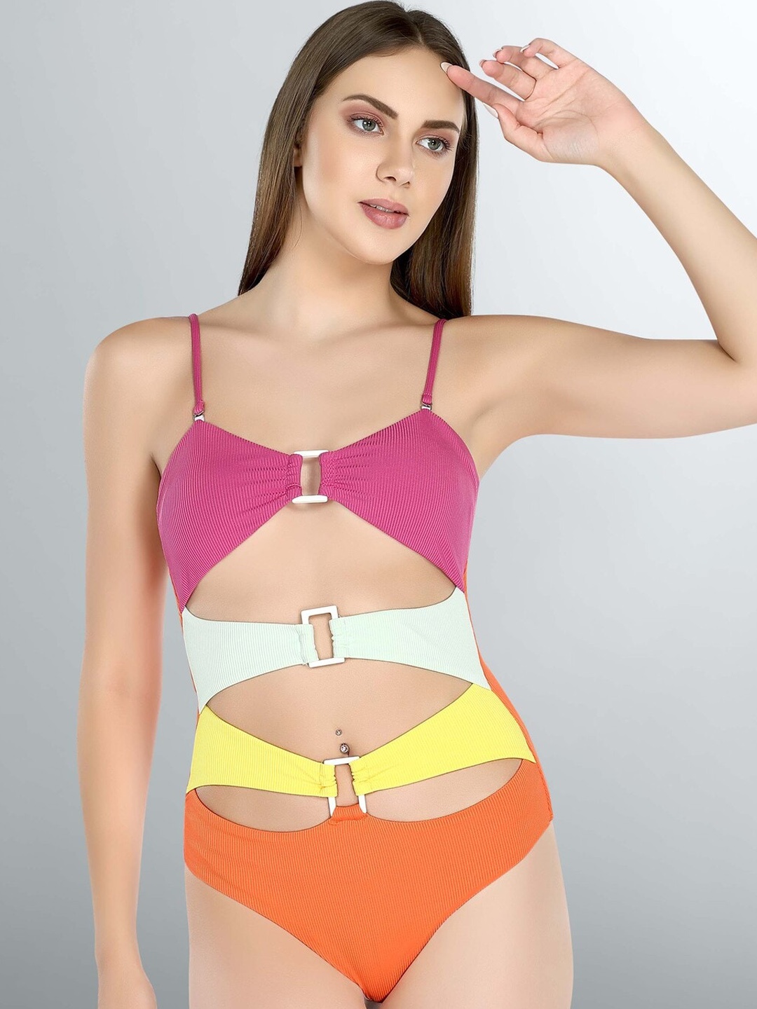 

Addery Colourblocked Strapped Bodysuit, Pink