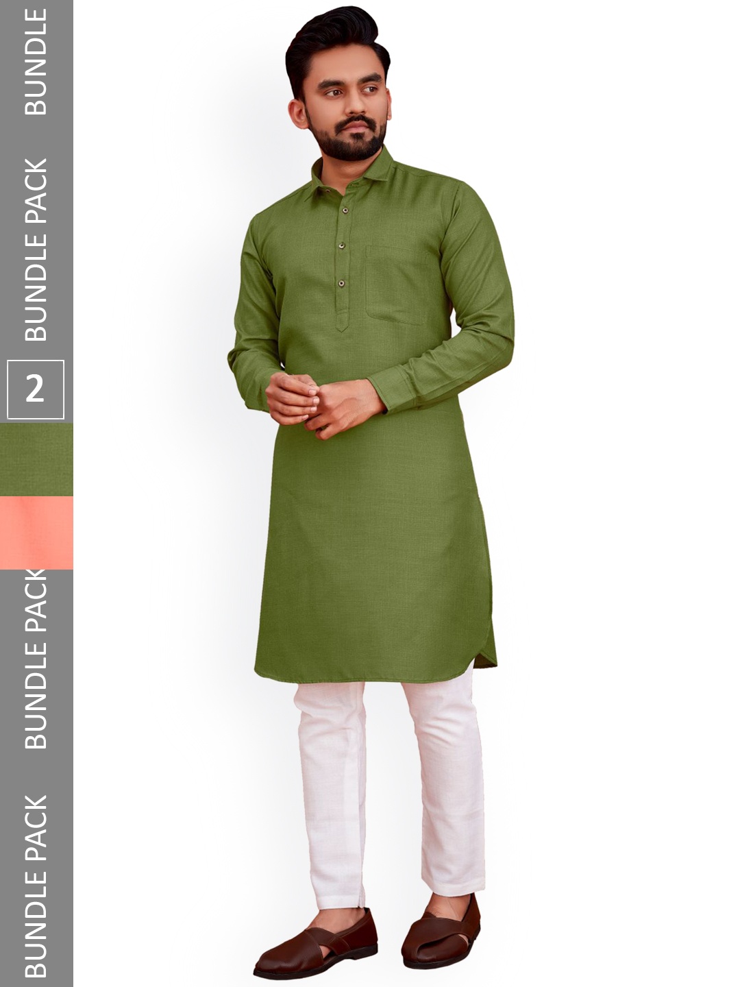 

allan peter Pack Of 2 Mandarin Collar Pure Cotton Kurta, Green