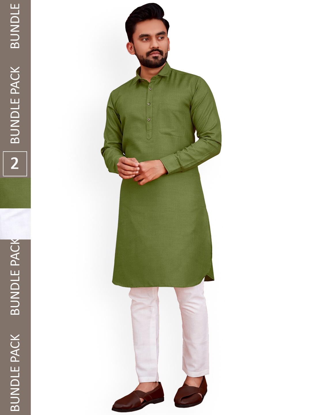 

allan peter Pack Of 2 Pathani Cotton Kurtas, Green