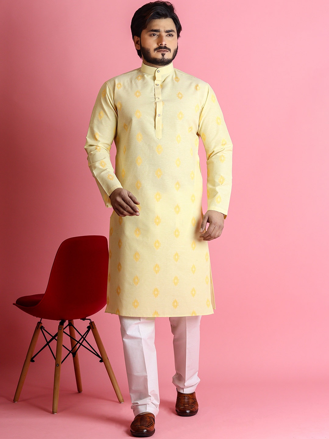 

Tibra Collection Ethnic Woven Design Kurta with Pyjamas, Yellow