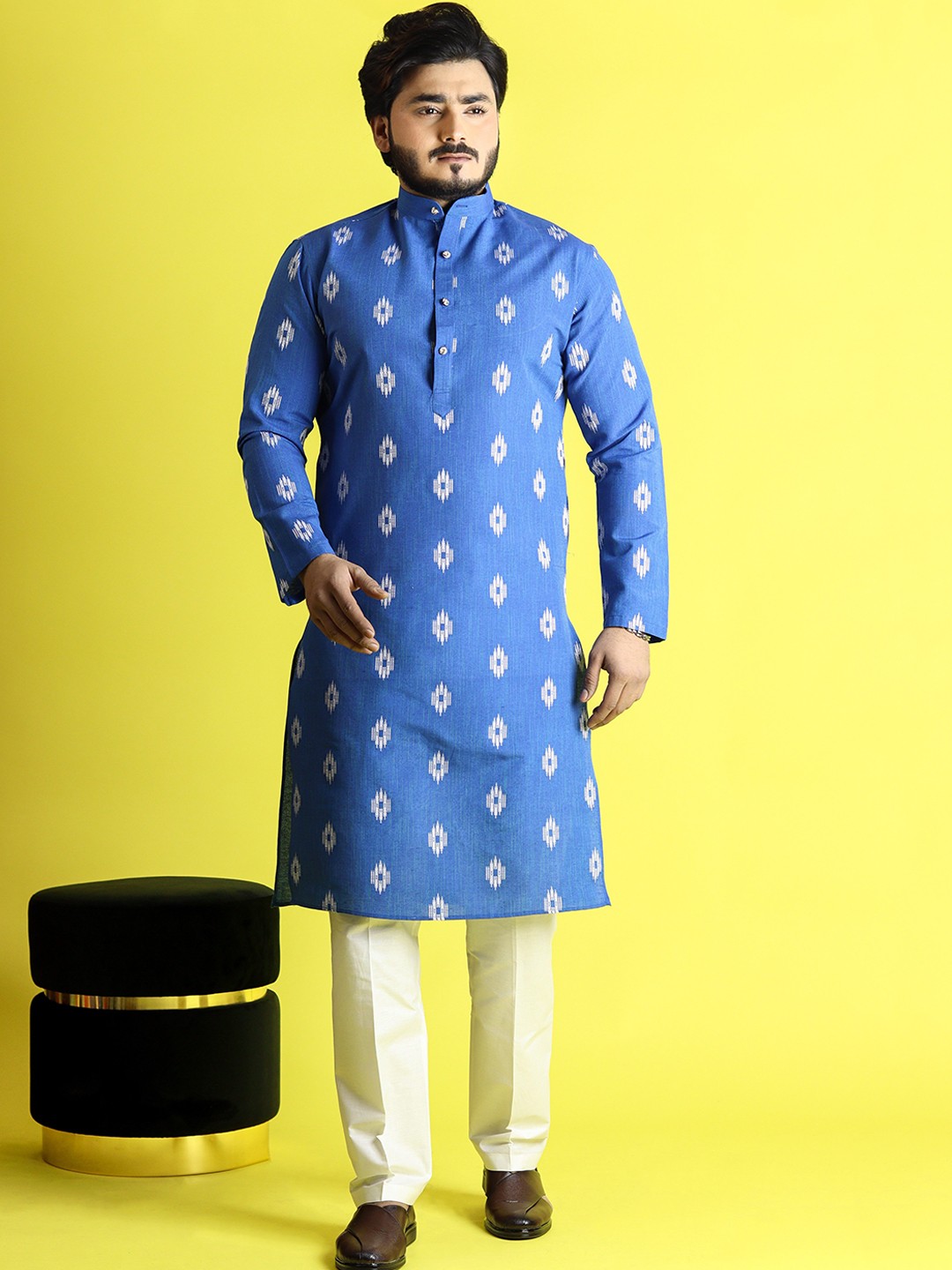 

Tibra Collection Ethnic Woven Design Kurta with Pyjamas, Blue