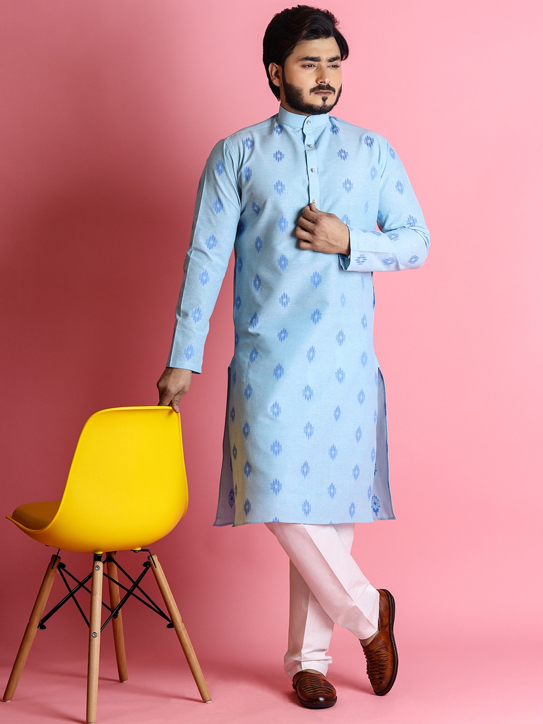 

Tibra Collection Ethnic Woven Design Kurta with Pyjamas, Blue