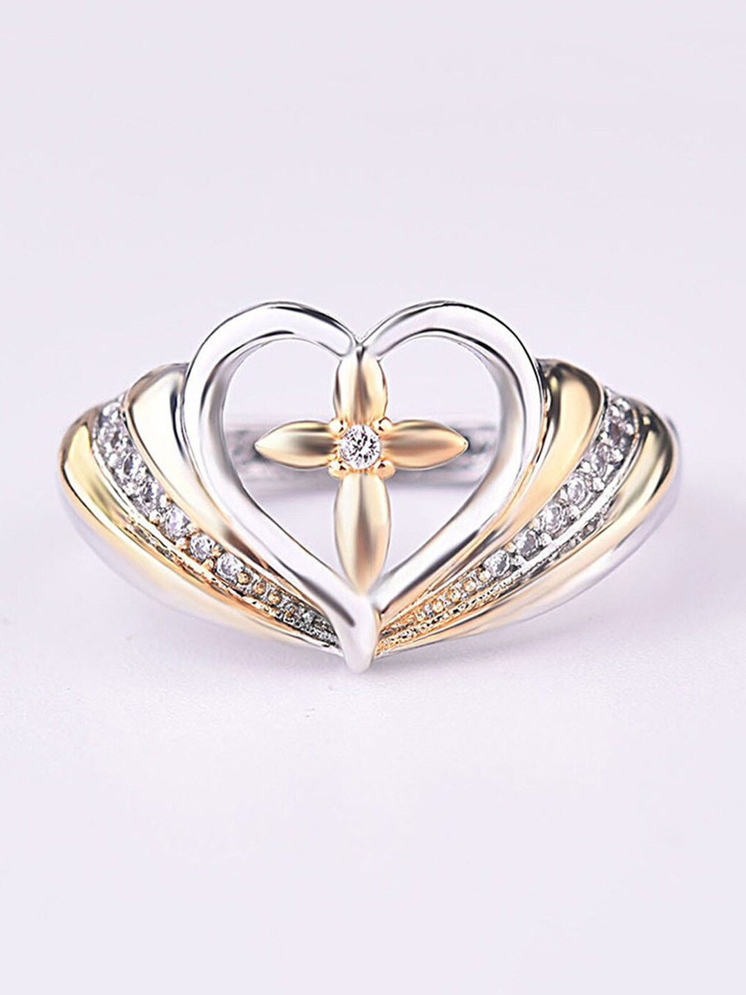 

Scintillare By Sukkhi Gold-Plated CZ Stone-Studded King Queen Adjustable Finger Ring