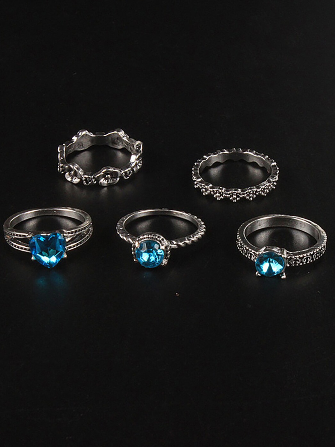 

Scintillare By Sukkhi Set Of 5 Oxidised Silver-Plated Finger Rings
