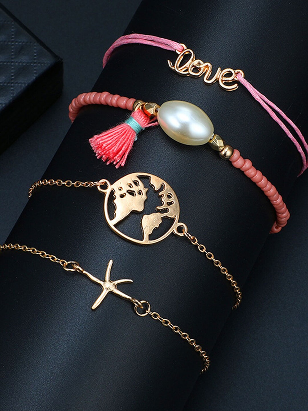 

Scintillare By Sukkhi Women Set Of 4 Gold-Plated Link Bracelet