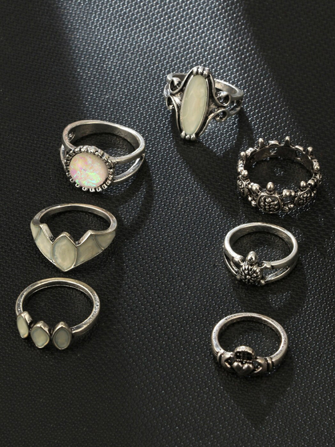 

Scintillare By Sukkhi Set Of 12 Silver-Plated Oxidised Finger Rings