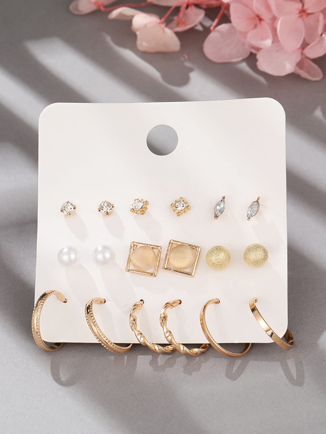 

Scintillare By Sukkhi Set Of 9 Gold-Plated Classy Stud & Hoop Earrings