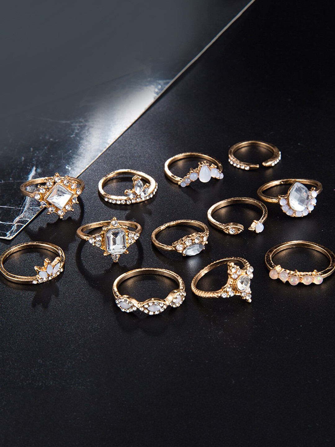 

Scintillare By Sukkhi Set Of 12 Gold-Plated Stone Studded Finger Rings