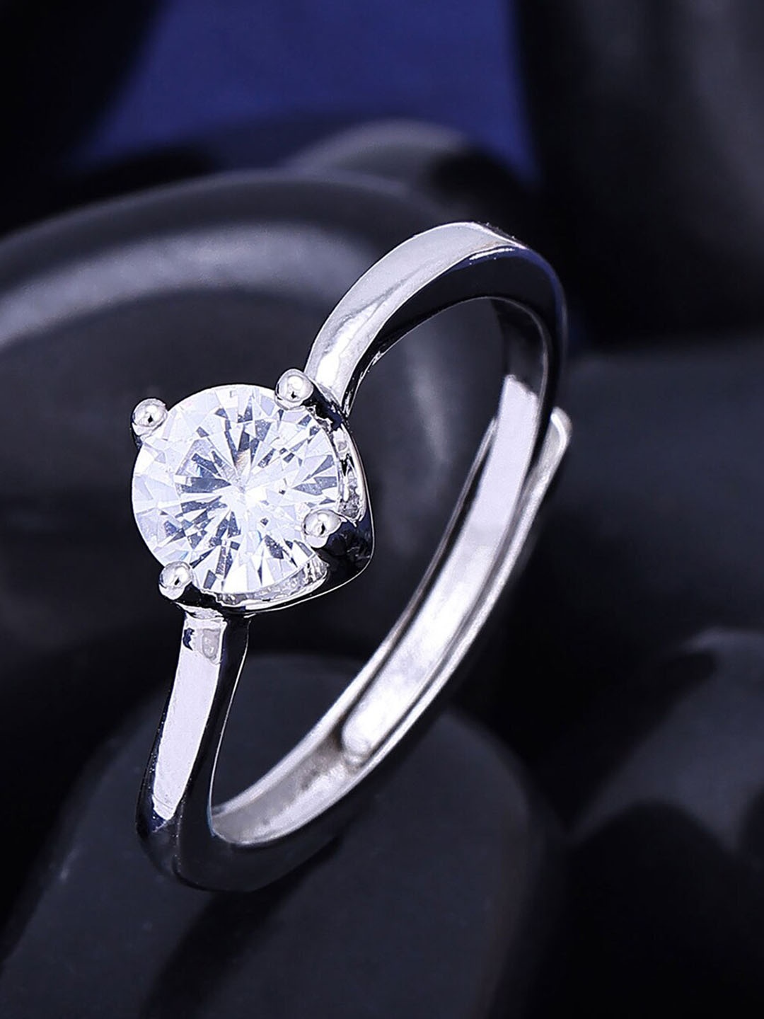 

Scintillare By Sukkhi Silver-Plated CZ-Studded Oxidised Adjustable Finger Ring
