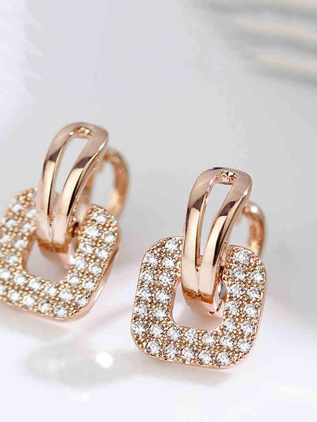 

Scintillare By Sukkhi Rose Gold-Plated Cubic Zirconia Studded Square Studs Earrings