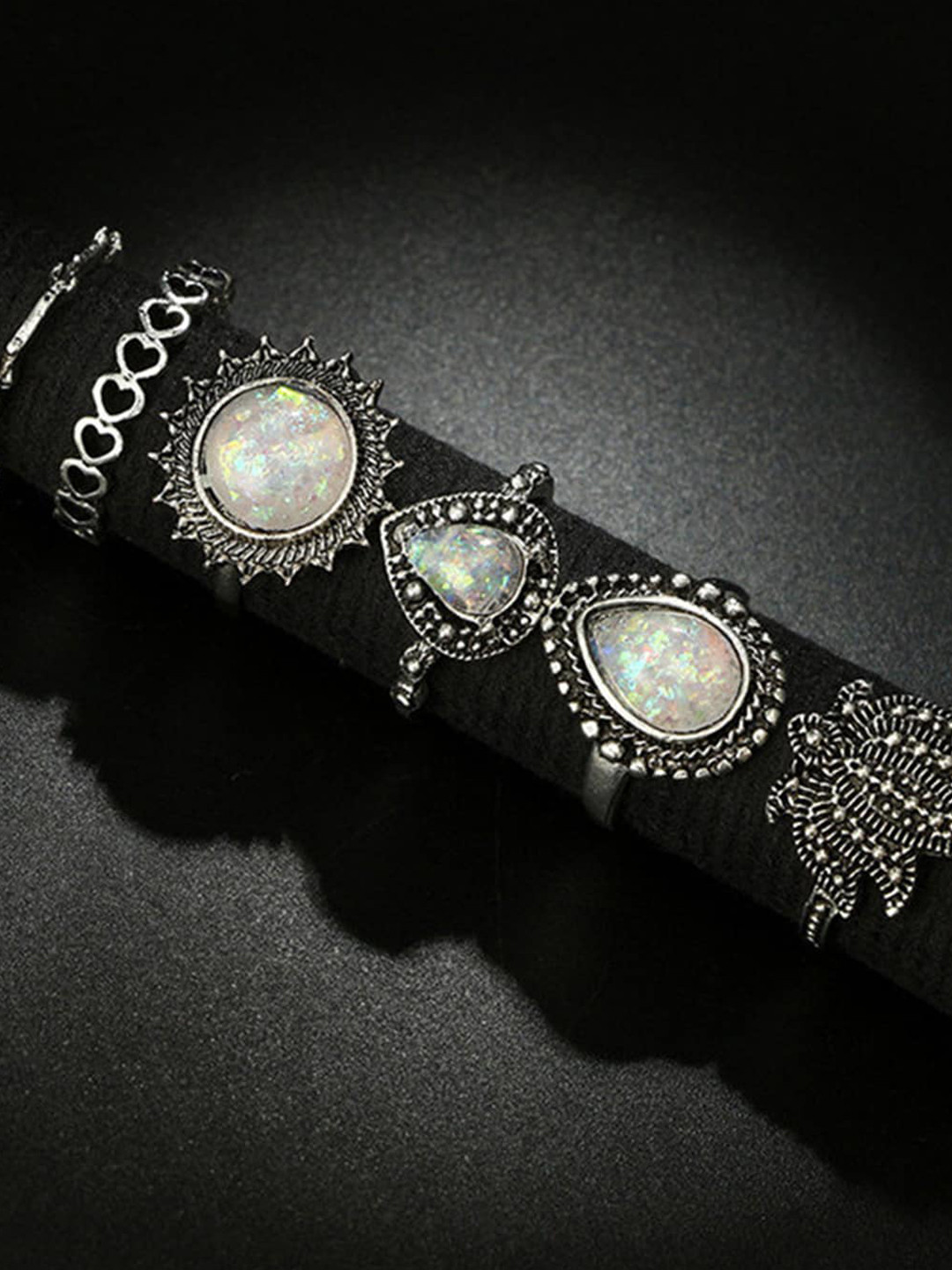 

Scintillare By Sukkhi Set of 6 Silver-Plated Stone-Studded Adjustable Finer Rings