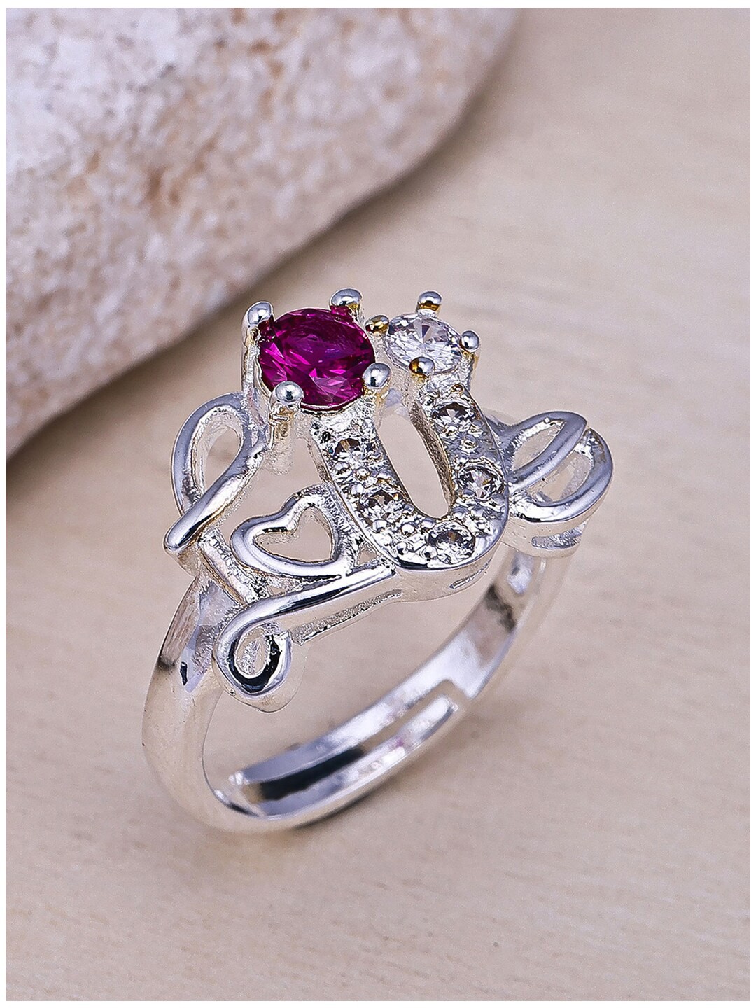 

Scintillare By Sukkhi Silver-Plated CZ-Studded Adjustable Finger Ring