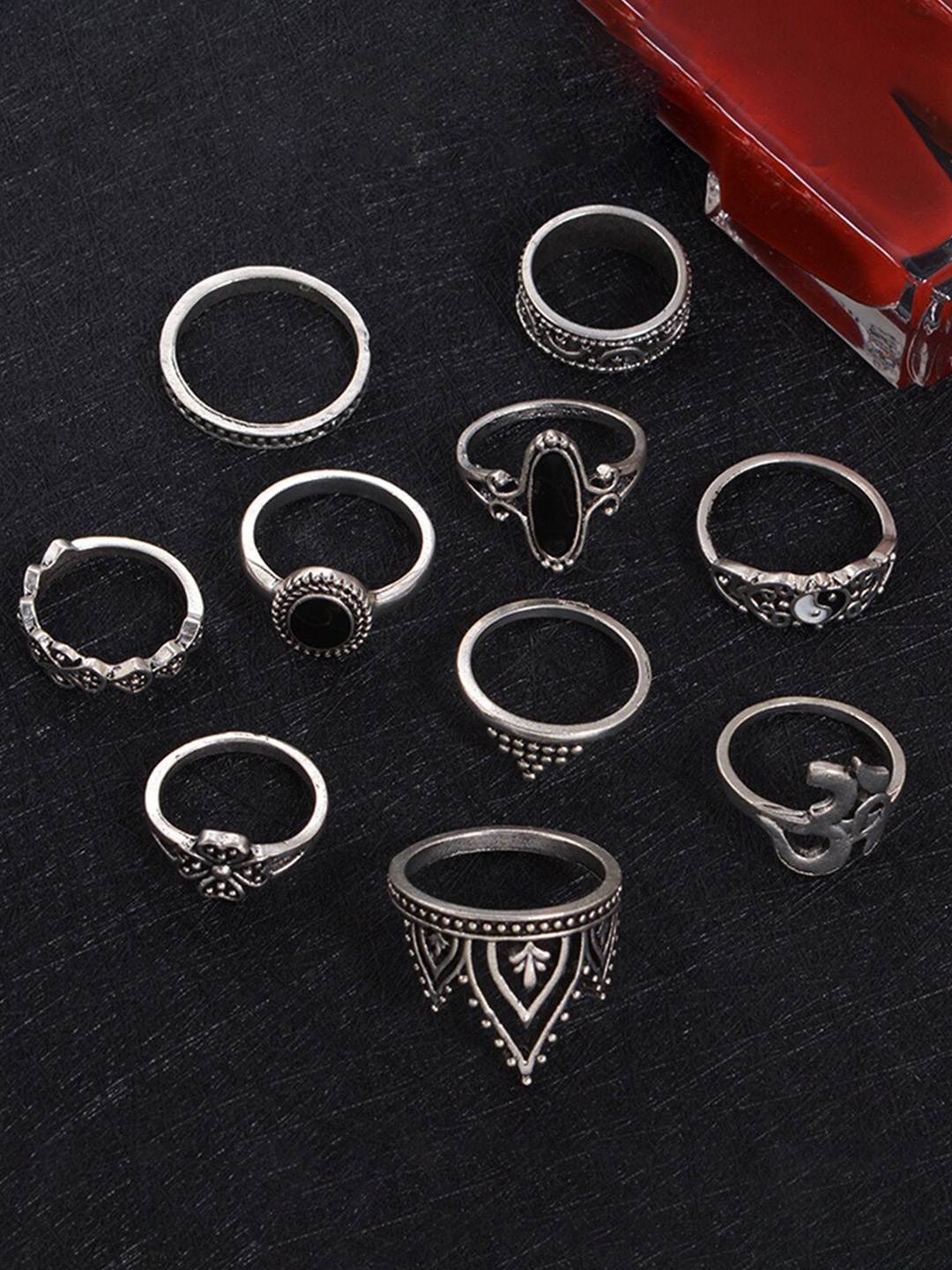 

Scintillare By Sukkhi Set Of 10 Silver-Plated Rings